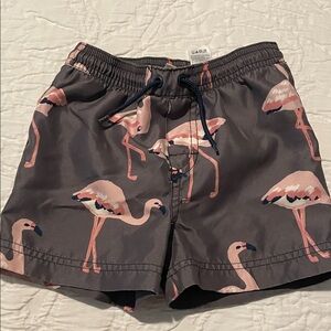 Tea Collection Flamingo Print Swim Trunks - Pink and Gray